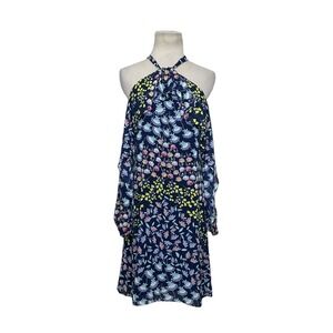 Nanette Lepore blue floral coldshoulder long sleeves dress size 2